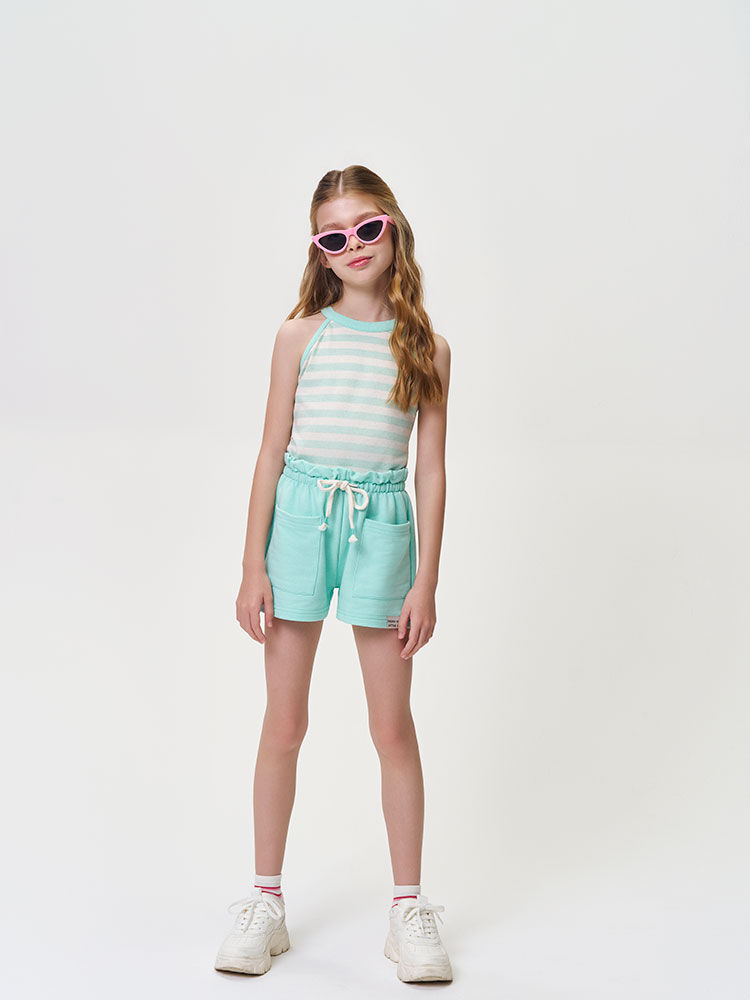 Conjunto Infantil Menina Regata Listrada e Short em Moletom Brisa