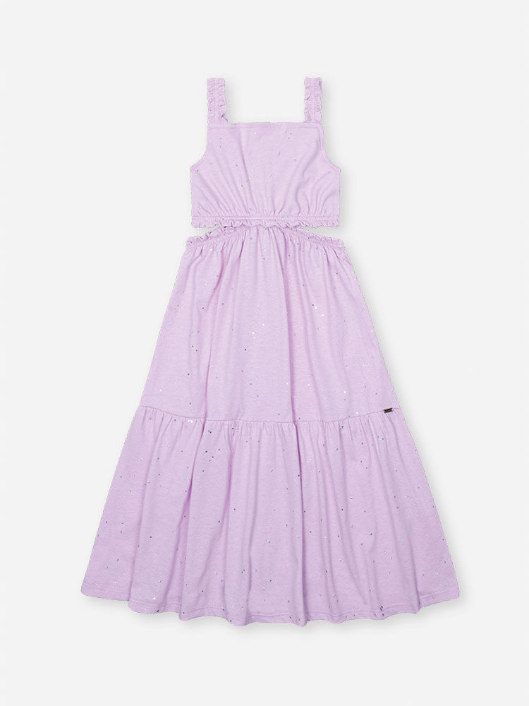 Vestido Infantil em Meia Malha com Glitter – Vestido Menina Verão Lilás com Recortes LILAS BRUMA