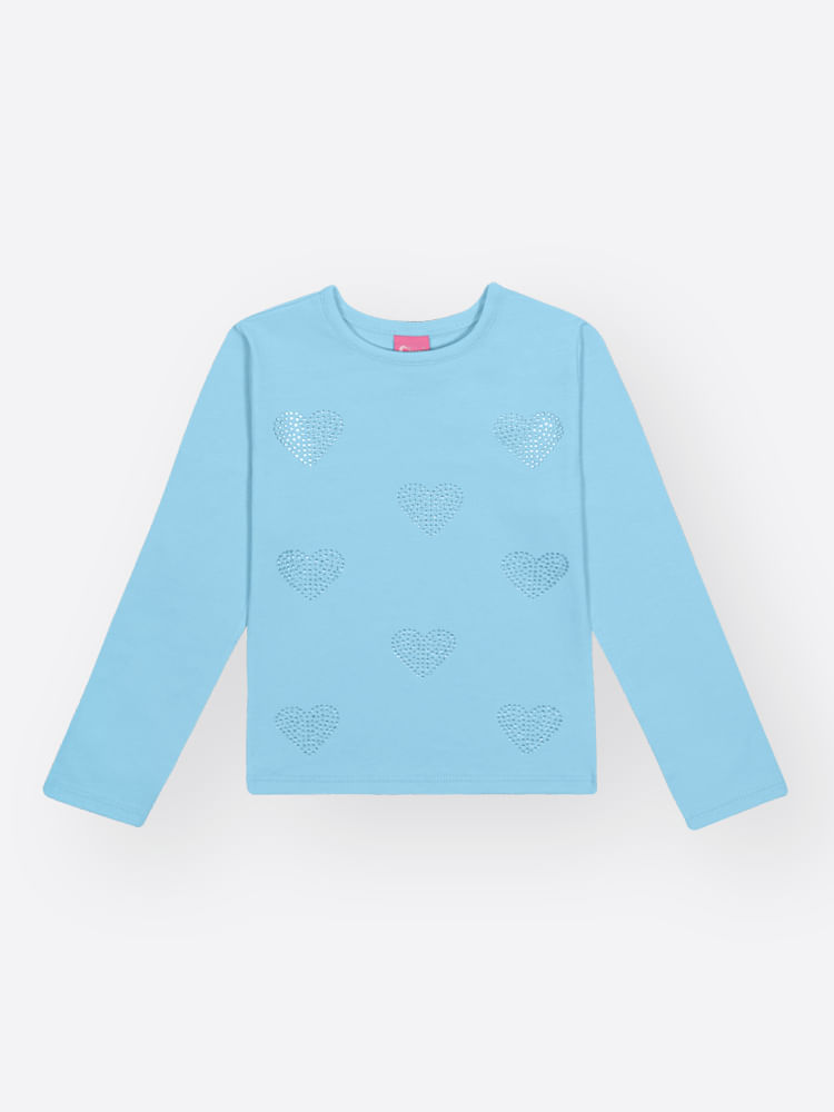 Blusa Menina Strass de Coração Mundo Cinti AZUL PORCELANA