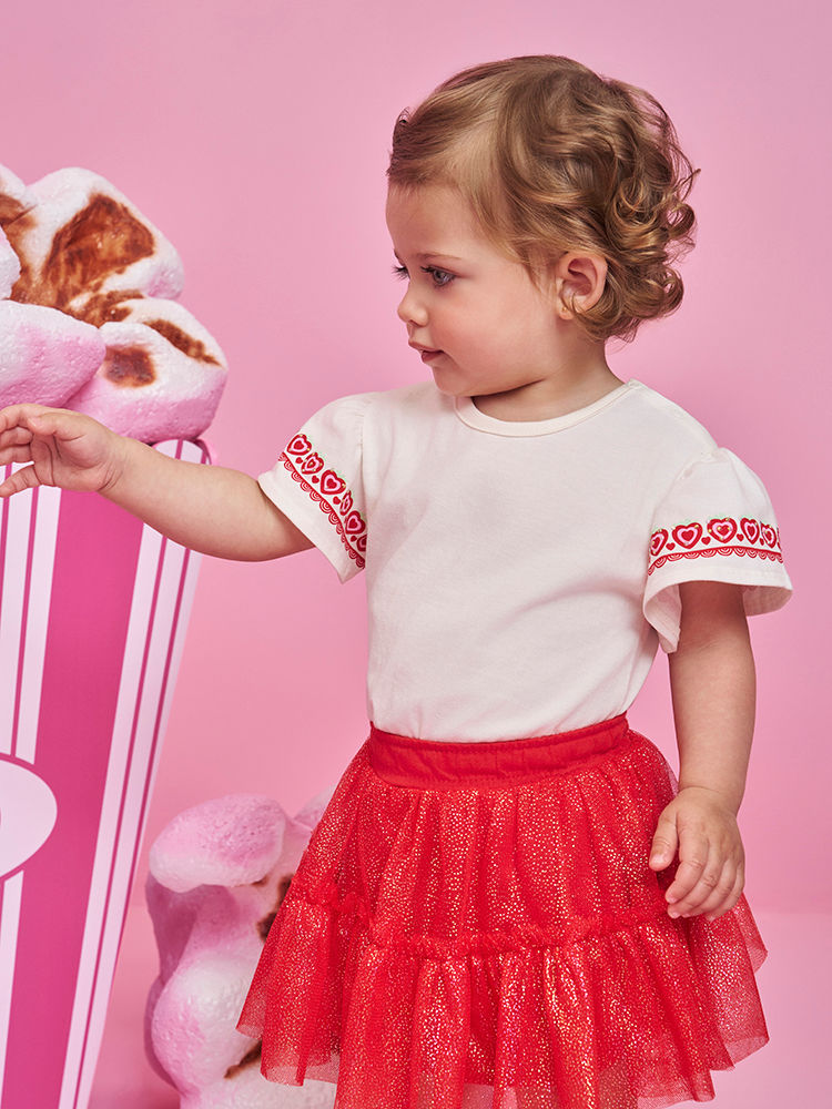 Conjunto Bebê Menina com Saia Shorts em Tule Foil – Blusa em Cotton e Look Infantil Festa Cinti Baby NATURAL/VM MARTE