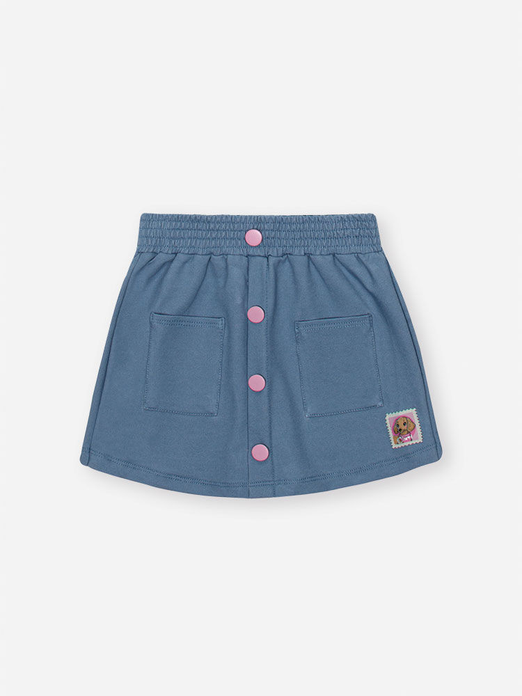 Conjunto Infantil com Blusa e Shorts Saia em Molecotton Denim – Look Menina Verão com Strass RS IOGURTE/AZ JEANS M
