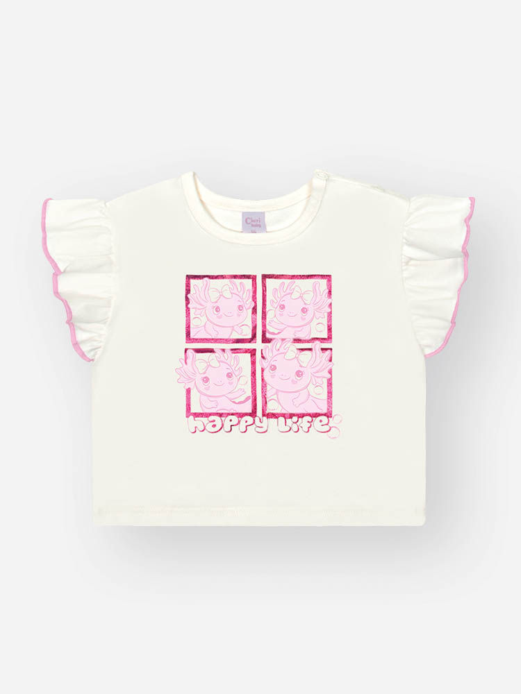 Conjunto Bebê Menina Blusa Boxy e Short-Saia Arco-íris com Strass – Look Delicado Cinti Baby NATURAL/RS IOGURTE
