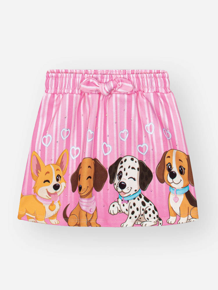 Conjunto Body Bebê Menina com Short-Saia Cachorrinhos – Look Delicado Cinti Baby NATURAL/RS CONFETE