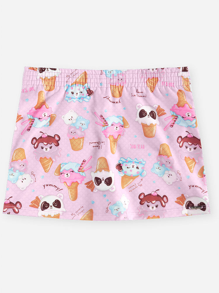 Conjunto Infantil Menina Regata com Strass e Short-Saia Sorvetes