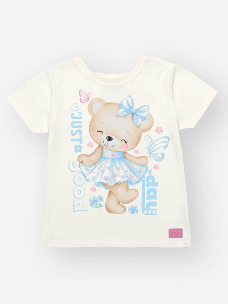Conjunto Bebê Menina Ursinha Bailarina com Legging Estampada – Look Confortável Cinti Baby NATURAL/AZ PORCELANA