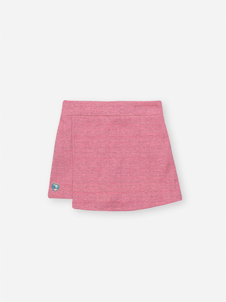Conjunto Infantil Neon Love com Blusa Boxy e Shorts Saia em Malha Mescla Eco – Look Menina Verão com NATURAL/ROSA NEON