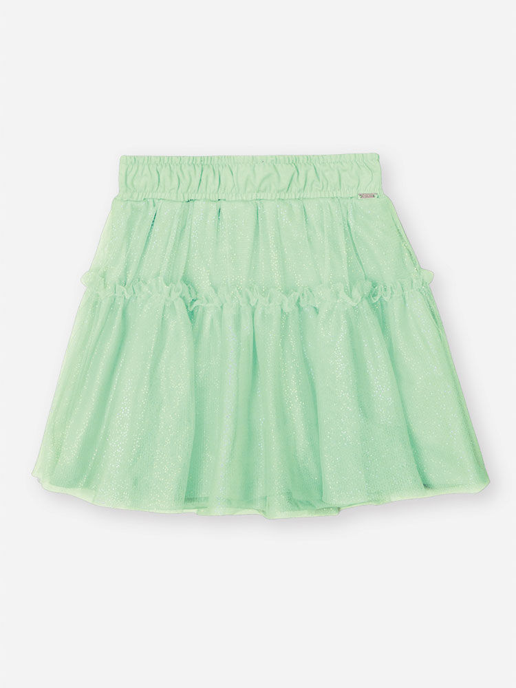 Saia Shorts Infantil Tule Brilho Camadas Verde