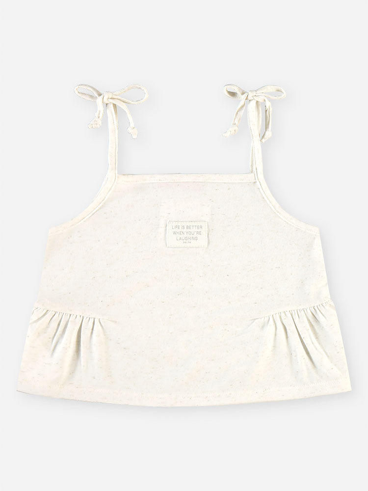 Conjunto Infantil Menina Regata Cropped e Short-Saia com Linho Iogurte