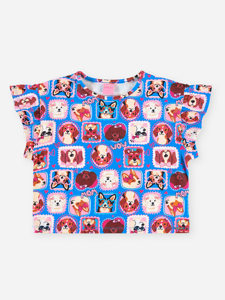 Conjunto Infantil Menina Boxy e Short de Cachorrinhos