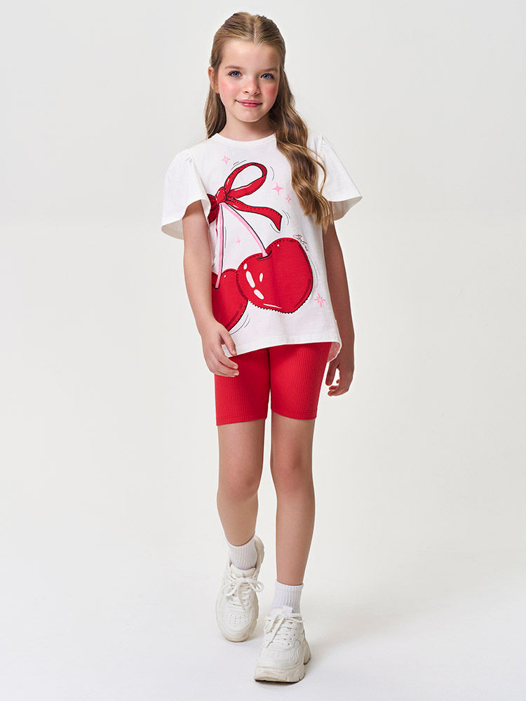 Conjunto Infantil Menina Blusa de Cerejas e Ciclista