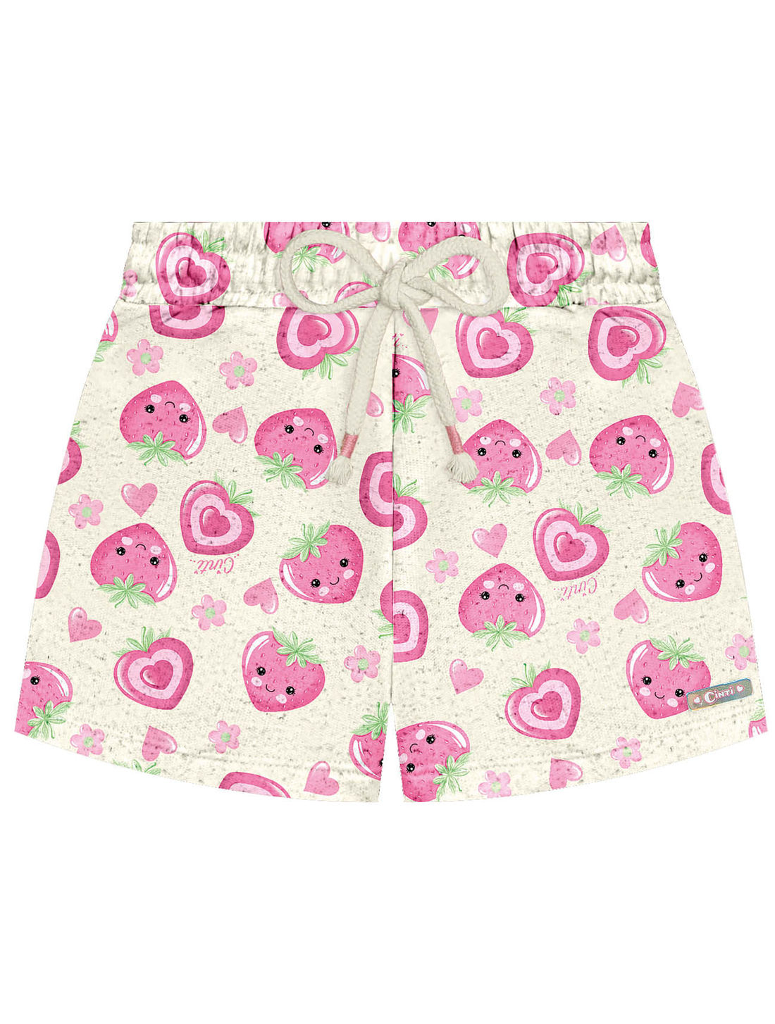 Conjunto Infantil Menina Blusa E Short Strawberry Natural E Rosa Cinti