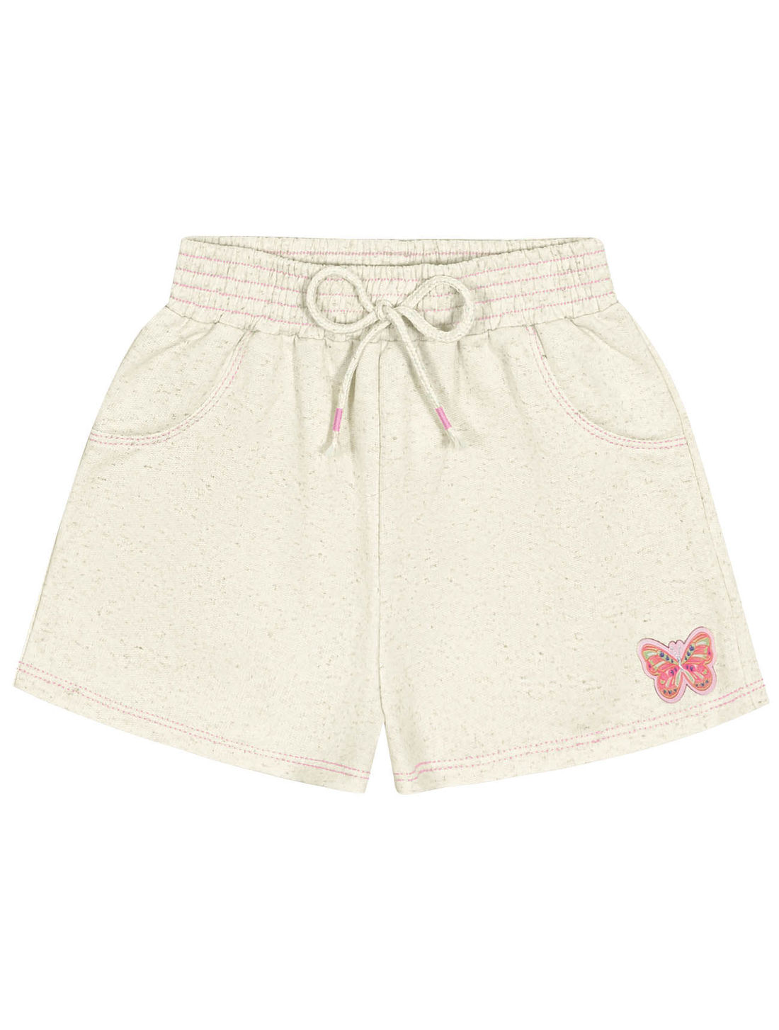 Conjunto Infantil Menina Blusa Boxy E Short  Borboletas E Pompom Natural Cinti