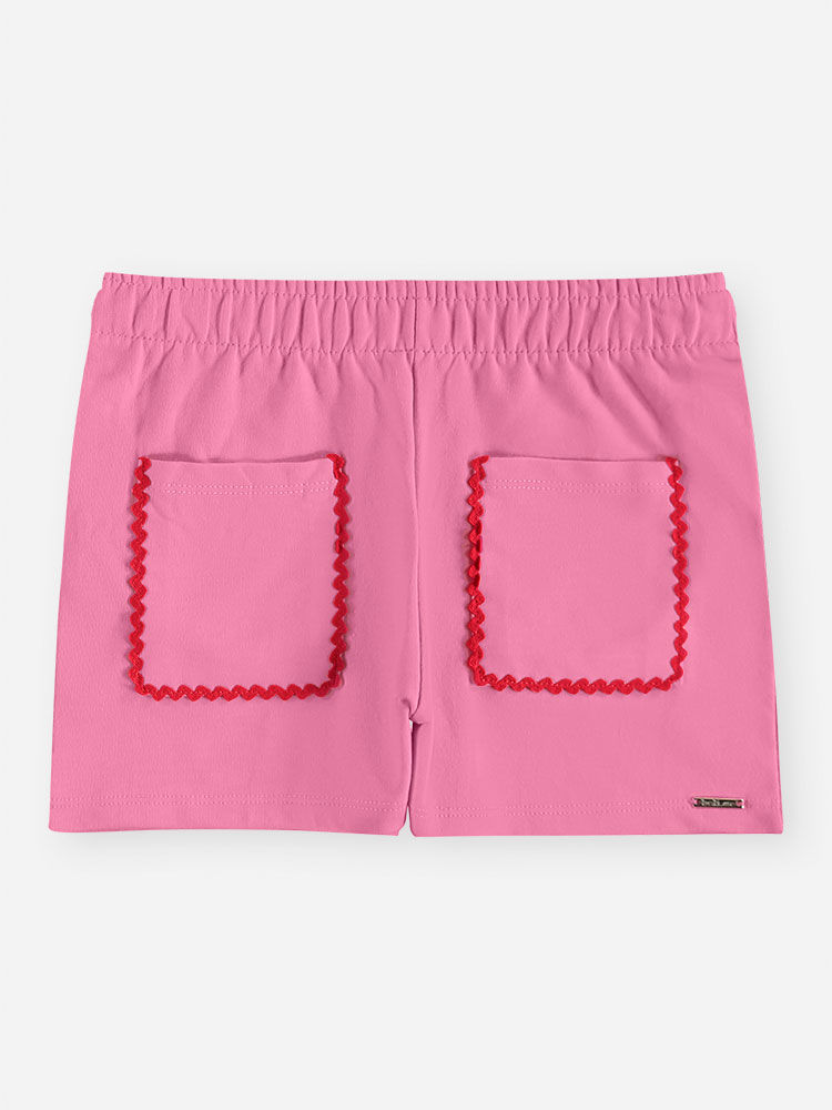 Conjunto Infantil Menina Blusa Boxy e Short Rosa com Morango Bordado