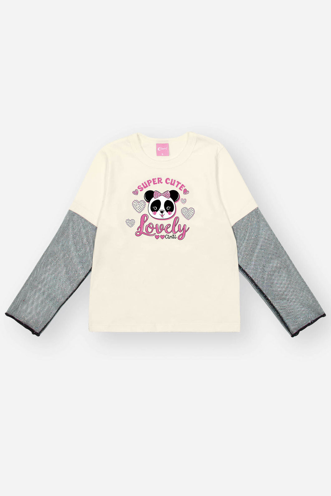 Conjunto Infantil Menina Blusa Panda E Short Courino Preto Mundo Cinti