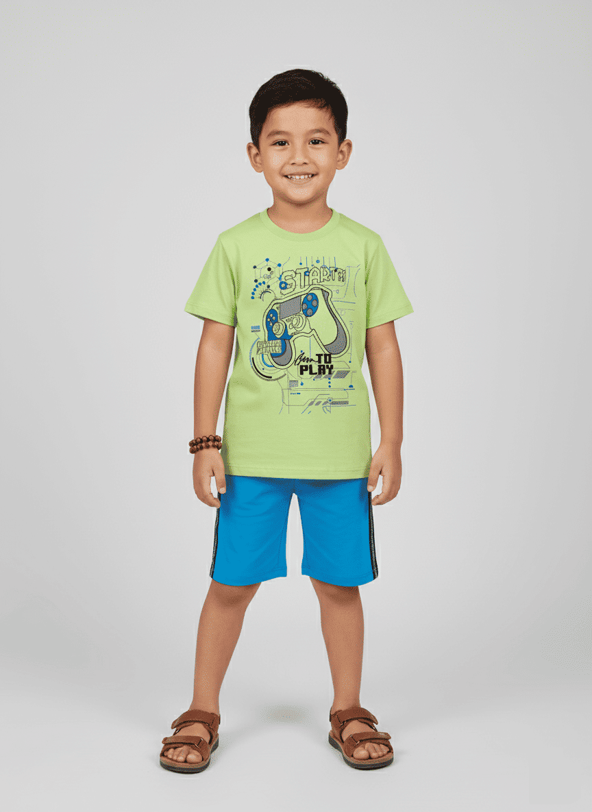 CONJ CAMISETA E BERMUDA FLUOR GR/AZ VIBRANTE