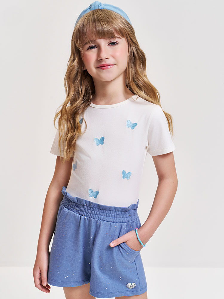 Shorts Infantil Molecotton Denim com Glitter – Short Menina Verão com Algodão e Elastano AZUL JEANS MEDIO