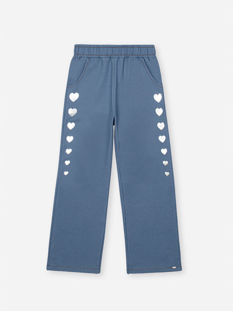 Calça Infantil em Molecotton Denim com Foil de Corações – Calça Menina Verão com Elastano AZUL JEANS MEDIO