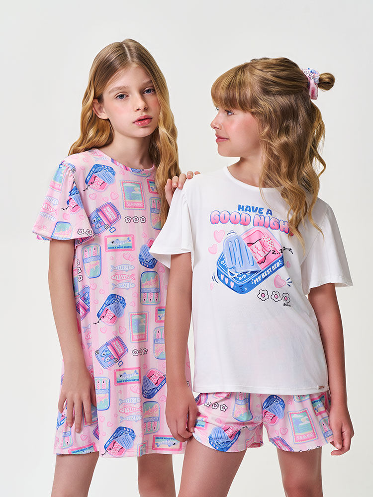 Conjunto Infantil Menina Pijama Beauty com Scrunchie