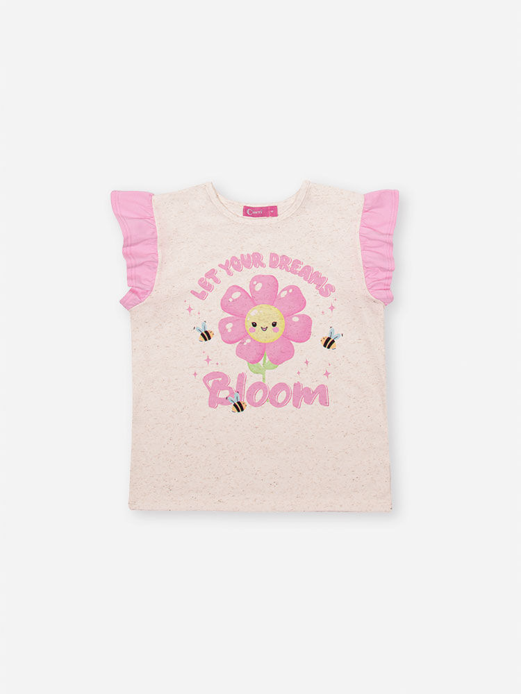 Pijama Infantil com Blusa e Shorts em Cotton Linho – Pijama Menina Verão de Margaridas OFF WHITE/RS IOGURTE