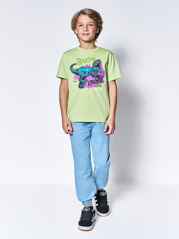 Camiseta Menino Velociraptor Verde Kippos