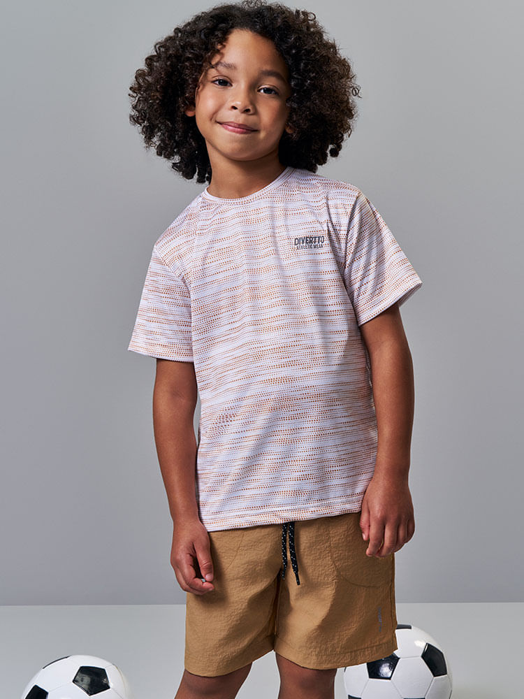 Conjunto Infantil Sportwear Refletivo com Camiseta Dry Sport e Bermuda em Nylon Techno Touch BRANCO/PRETO