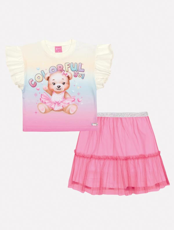 CONJ BLUSA E SAIA/SHORTS NATURAL/RS CONFETE
