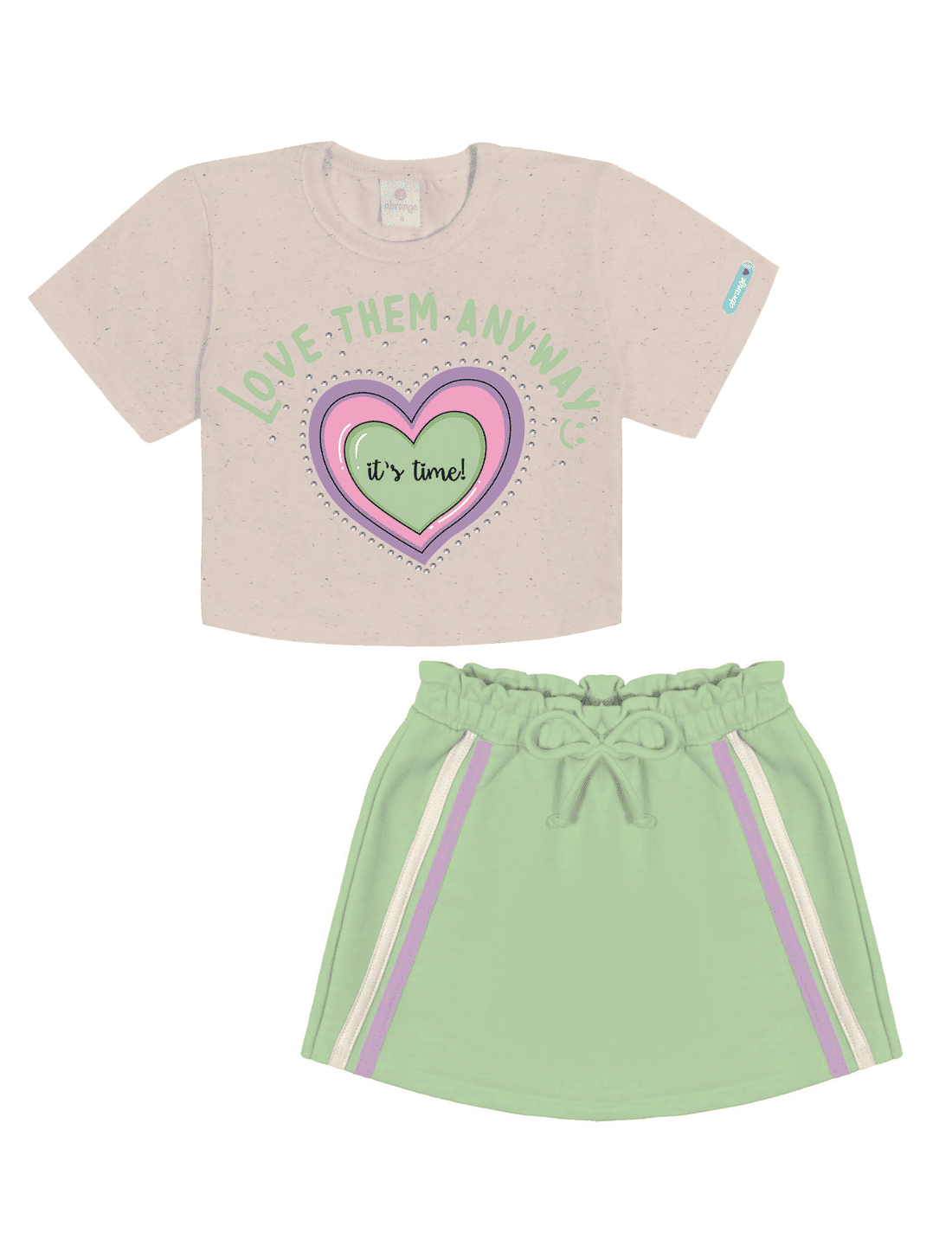 Conjunto Blusa E Short-Saia Love Off White E Verde Neon Abrange