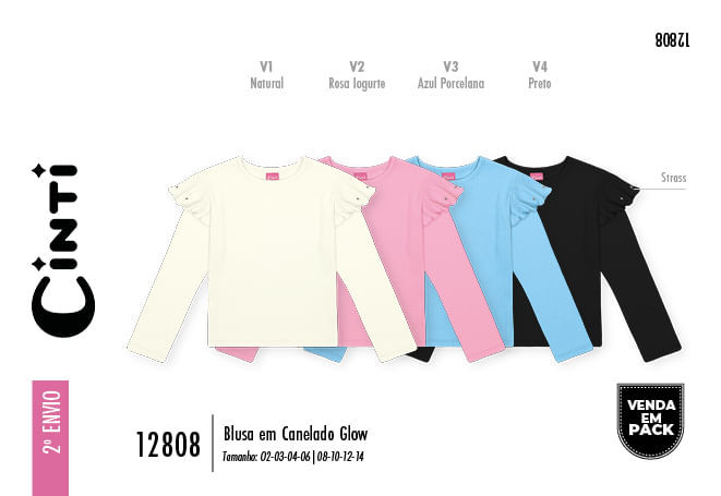 Blusa Menina em Canelado Glow Babados Mundo Cinti AZUL PORCELANA