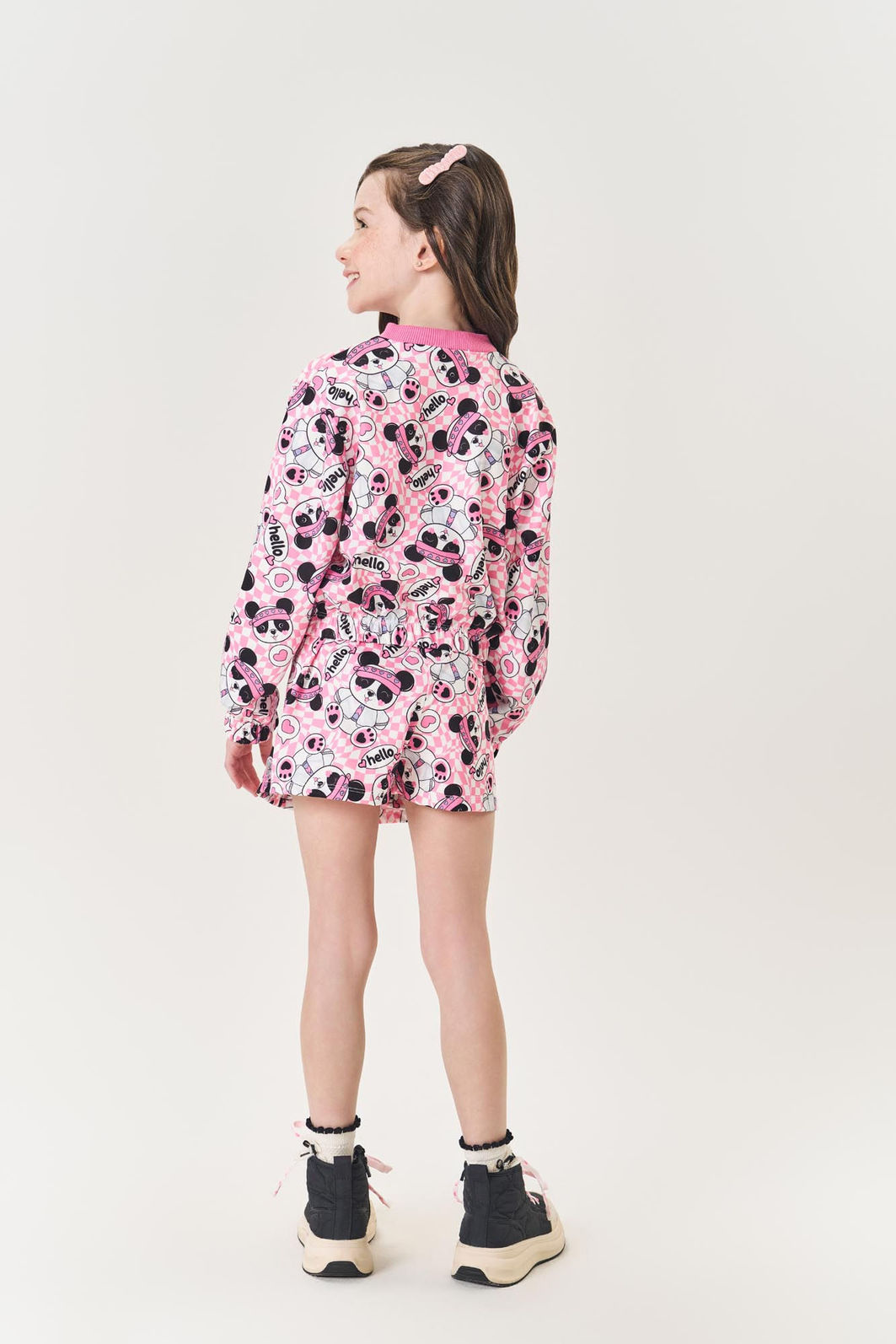 Conjunto Infantil Menina Jaqueta E Short-Saia Panda Rosa Mundo Cinti