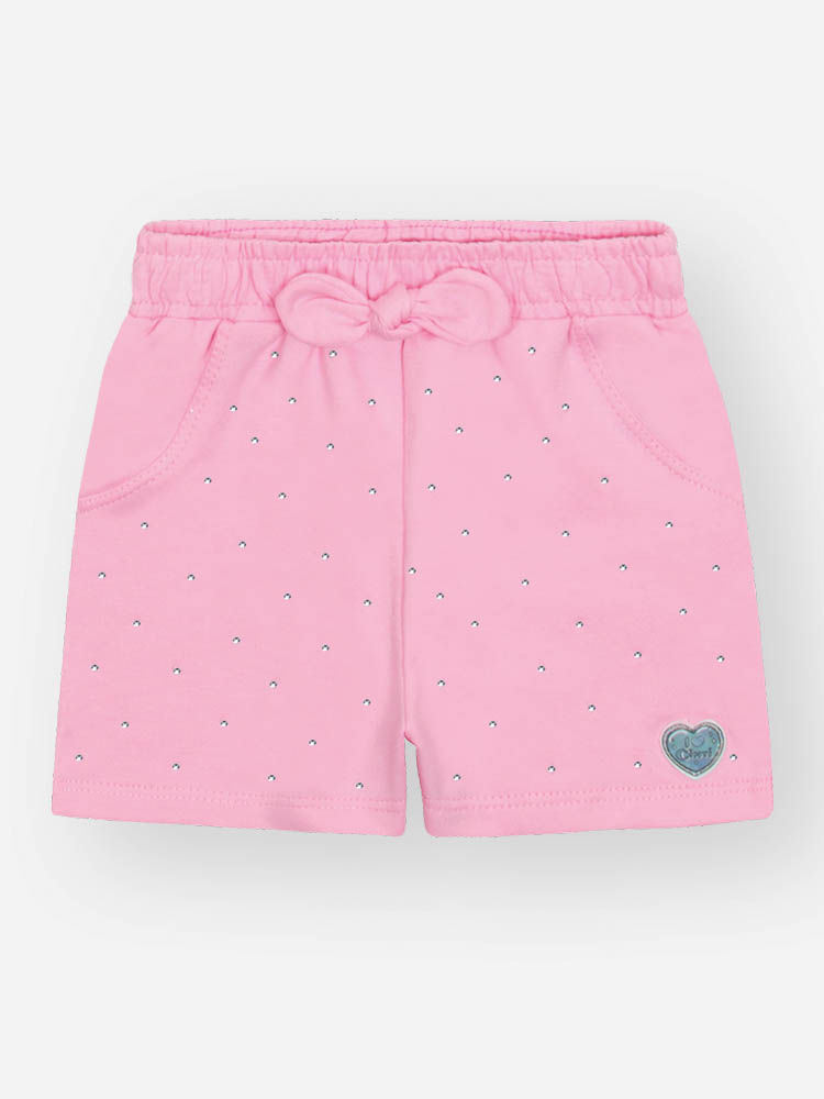 Shorts Infantil Confortável em Moletinho com Strass e Laço ROSA IOGURTE