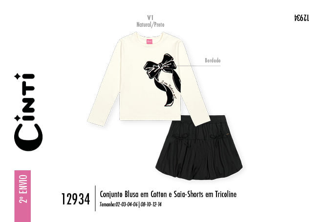 Conjunto Infantil Menina Laço Bordado Mundo Cinti