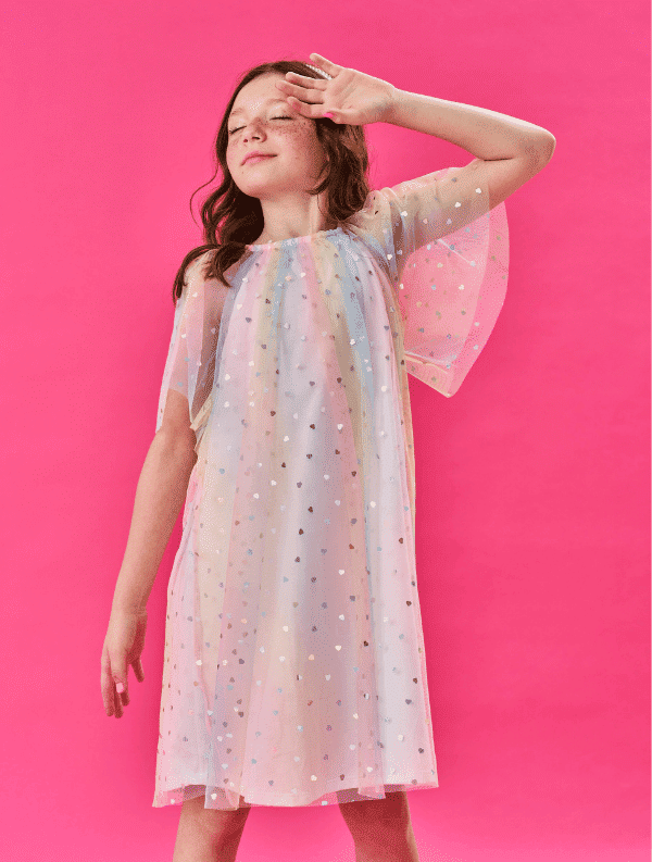 Vestido Infantil Menina Tule Com Corações Rosa Cinti Vestido Infantil Menina Tule Com Corações Rosa Cinti
