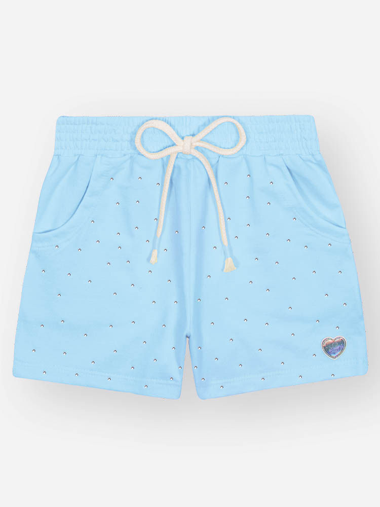 Shorts Infantil em Moletinho – Short Menina Verão Colorido com Cordão AZUL AURA