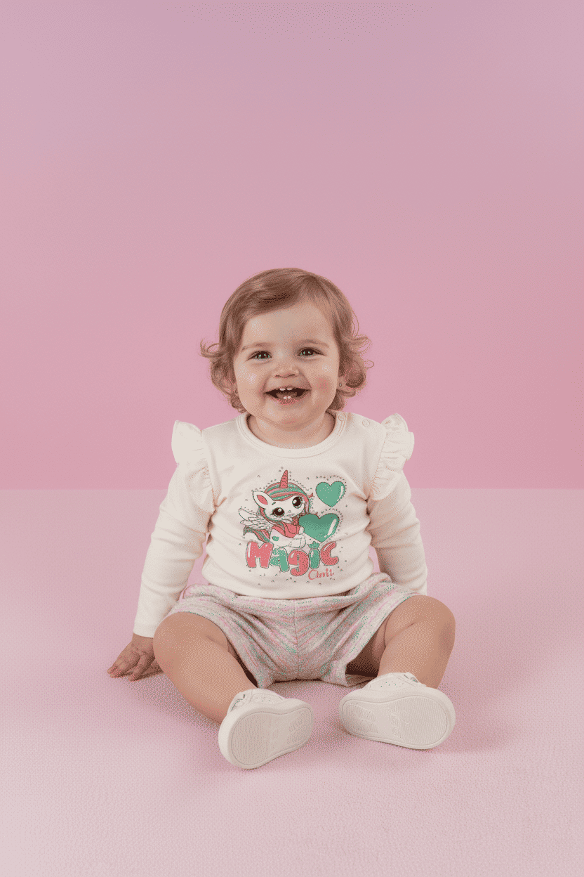 Conjunto Bebê Menina Blusa E Short Magic Verde Mundo Cinti
