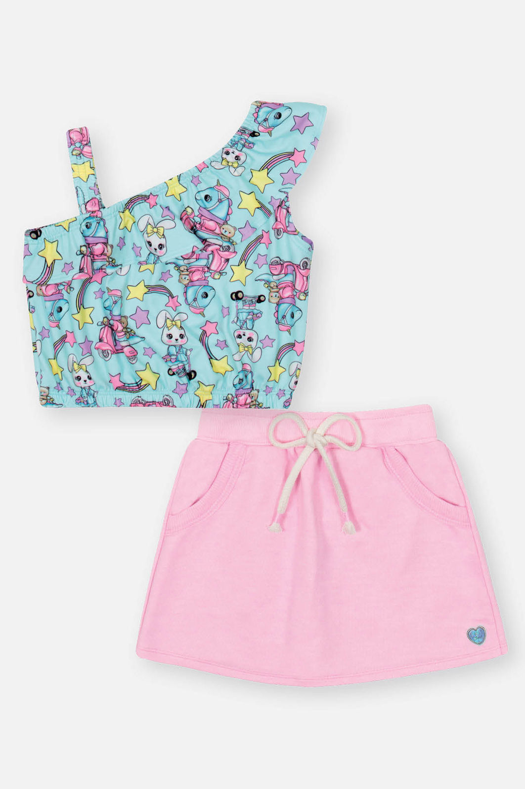 Conjunto Infantil Menina Blusa Dino E Short Azul Mundo Cinti