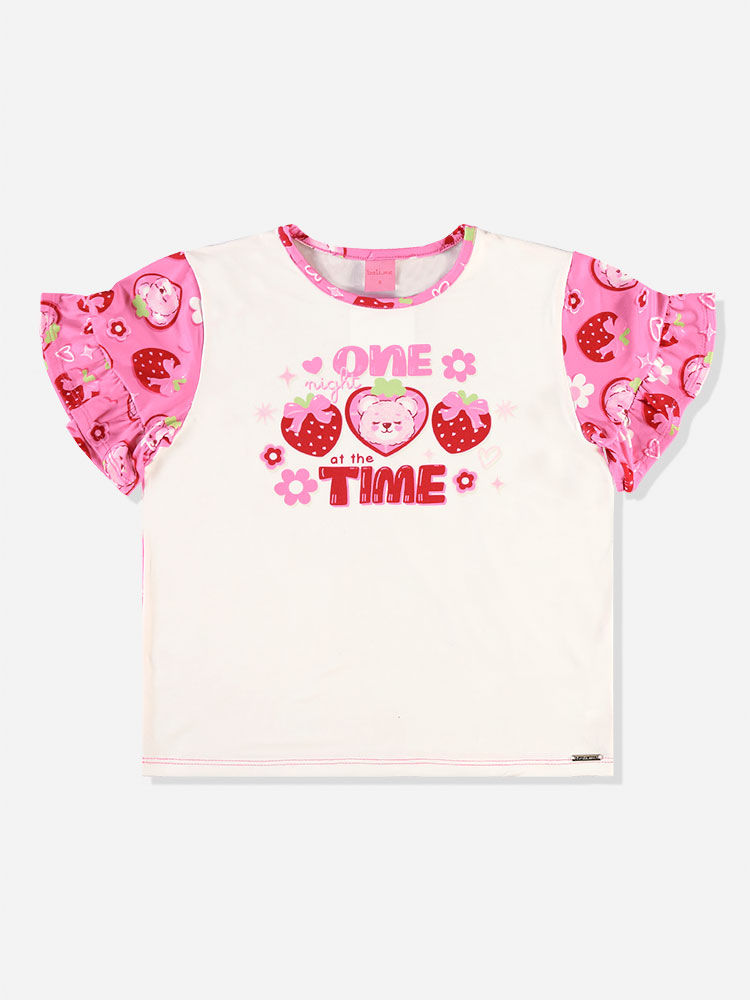 Conjunto Infantil Menina Pijama Morangos em Malha Suede