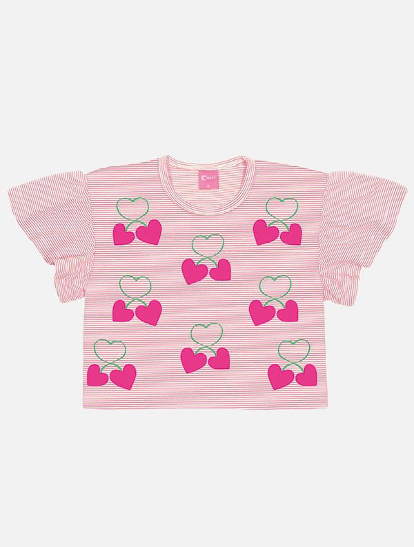 Conjunto Infantil Menina Tutti-Frutti Blusa E Short Listras Rosa Mundo Cinti