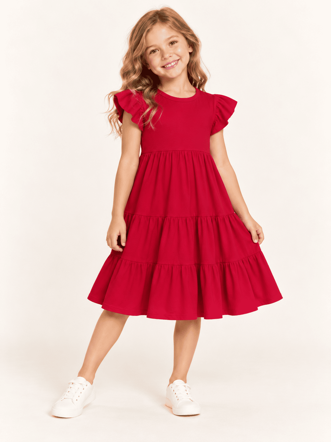 Vestido Infantil em Camadas Manga Curta Franboesa Vestido Infantil em Camadas Manga Curta Franboesa