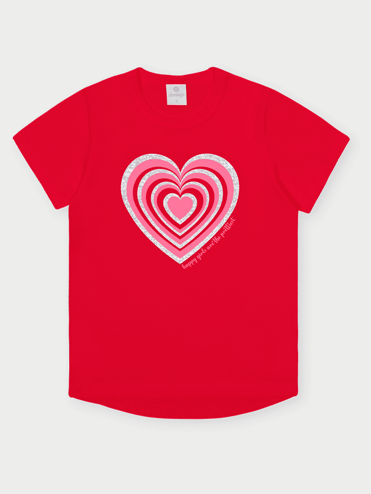Conjunto Infantil Menina Coração Vermelho Abrange
