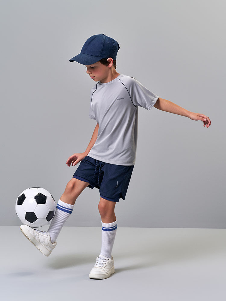 Camiseta Infantil Sportwear Tecnológica em Malha Fit Space Green com Termo Refletivo CINZA