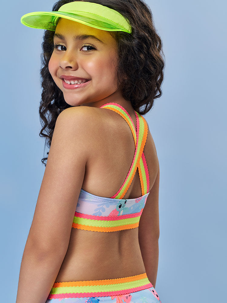Biquíni Infantil em Malha UV com Estampa de Peixes – Moda Praia Menina Azul Porcelana AZUL PORCELANA