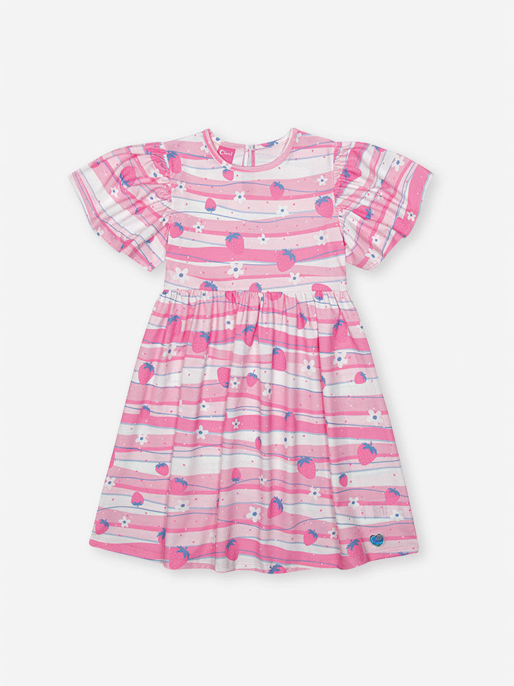 Vestido Infantil em New Stretch Listrado – Vestido Menina Verão Rosa Confete com Corações ROSA CONFETE