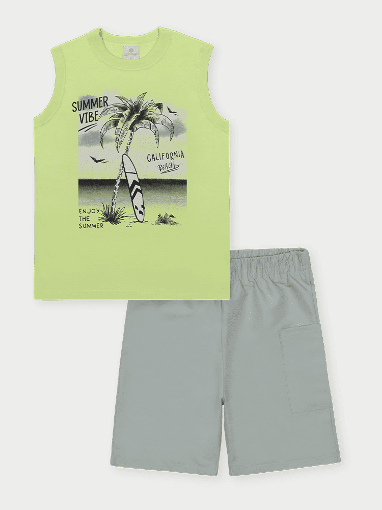 CONJ REGATA E BERMUDA VD FLUOR GREE/SILVER