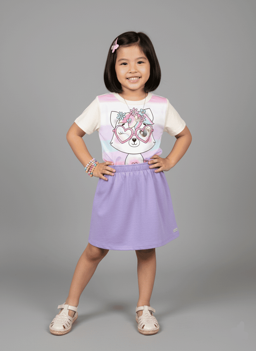 Conjunto Infantil Menina Raposa Listrada Lilás Abrange