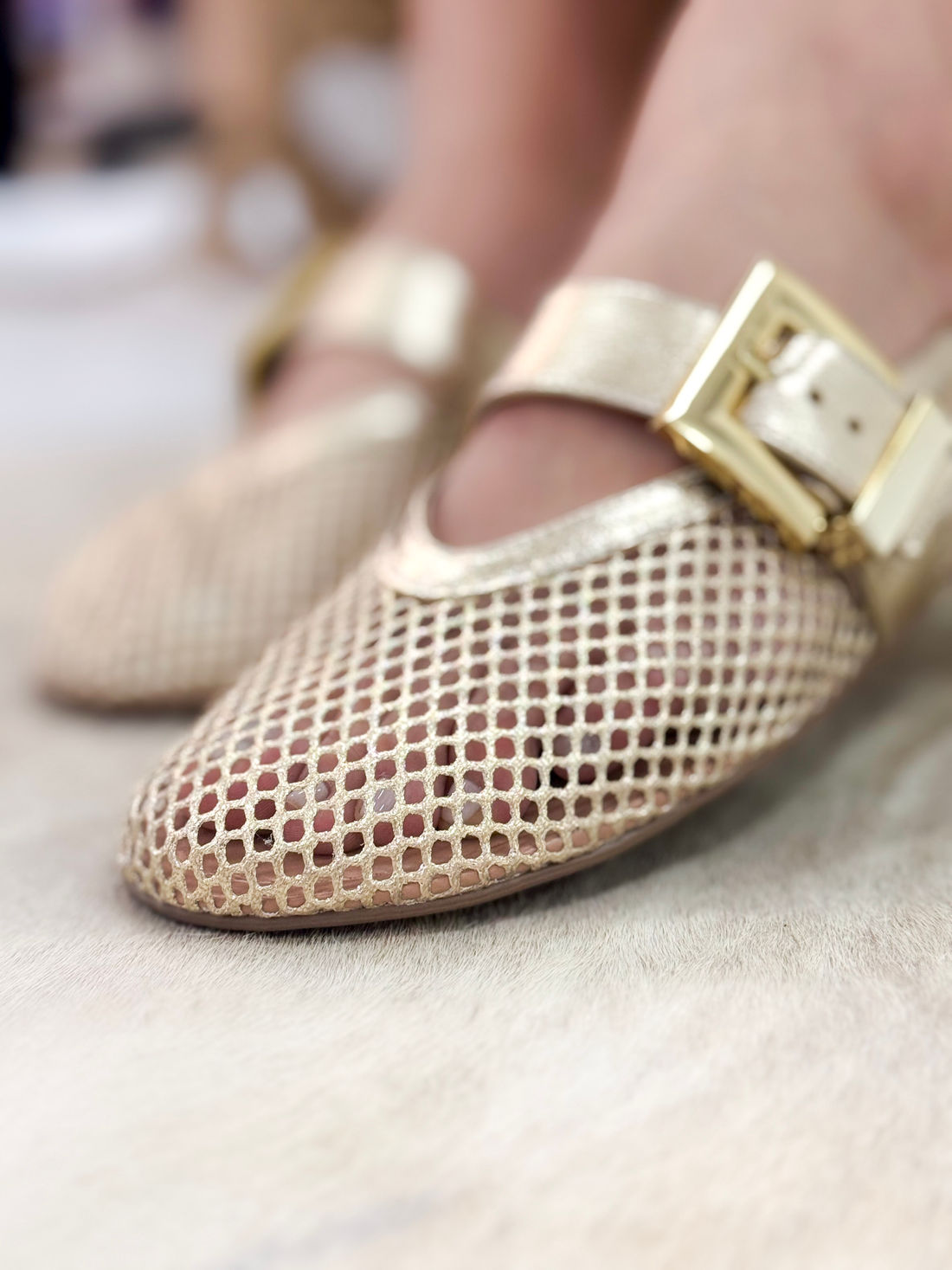 Lauren - Sapatilha Telada em Couro Ouro Light e Fivela Dourada Lauren - Sapatilha Telada em Couro Ouro Light e Fivela Dourada