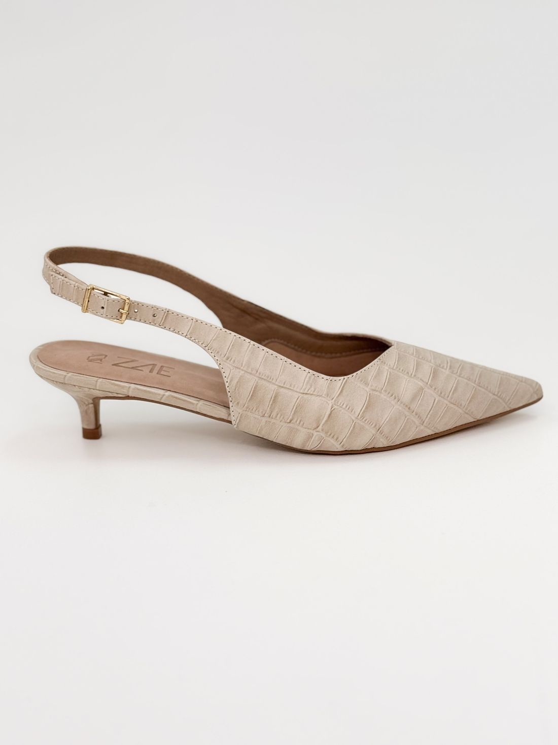 Marina- Scarpin Slingback Croco Nude com Salto Fino Marina- Scarpin Slingback Croco Nude com Salto Fino