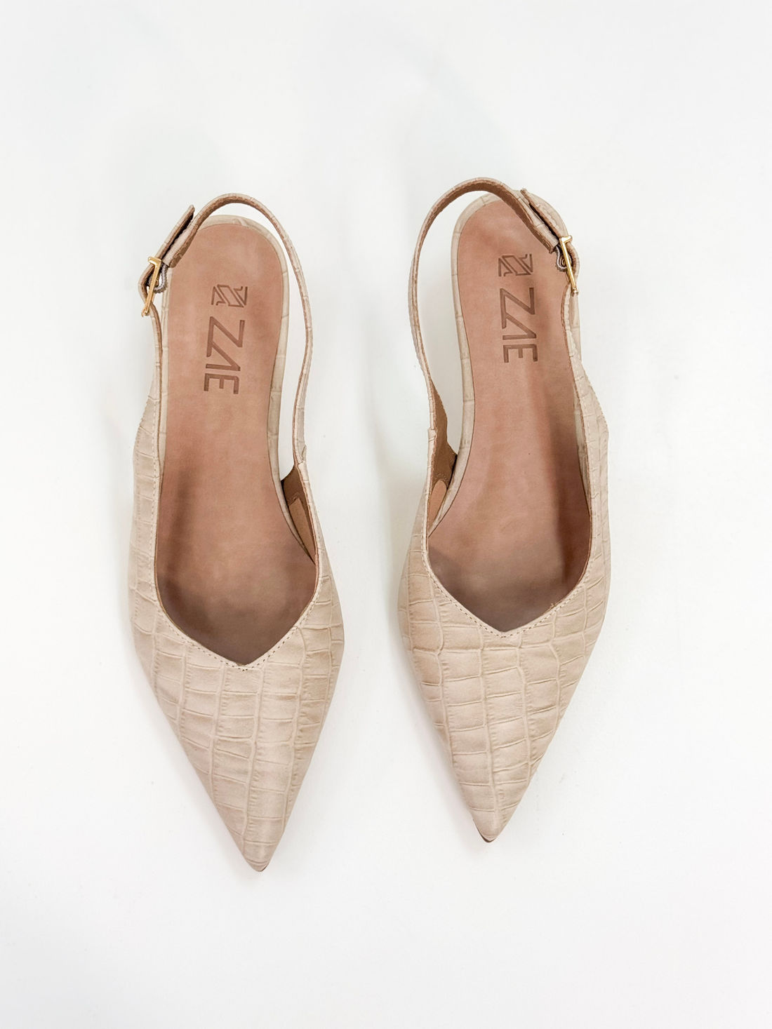 Marina- Scarpin Slingback Croco Nude com Salto Fino Marina- Scarpin Slingback Croco Nude com Salto Fino