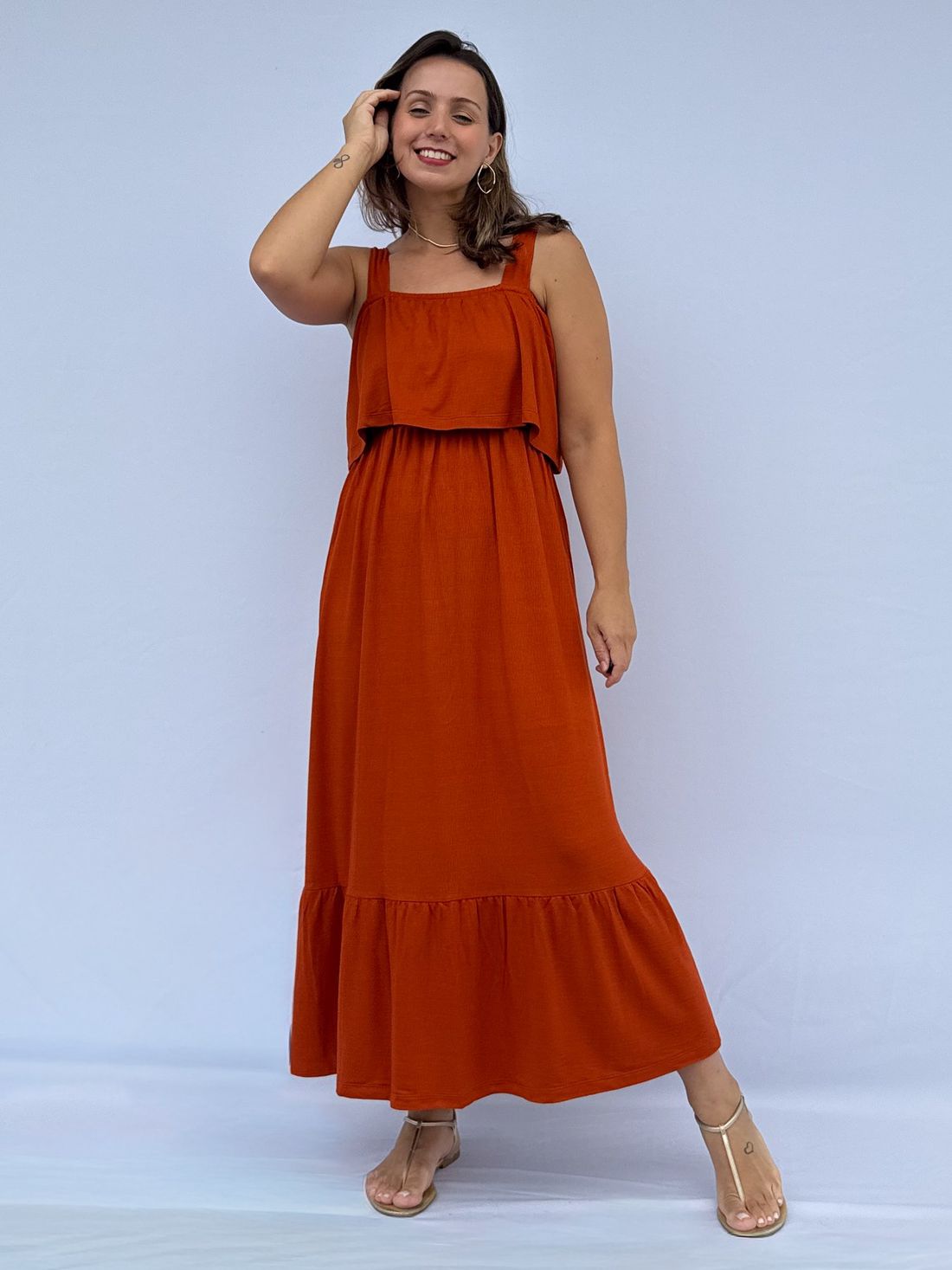 Vestido de Amamentação Babado - Terracota Vestido de Amamentação Babado - Terracota