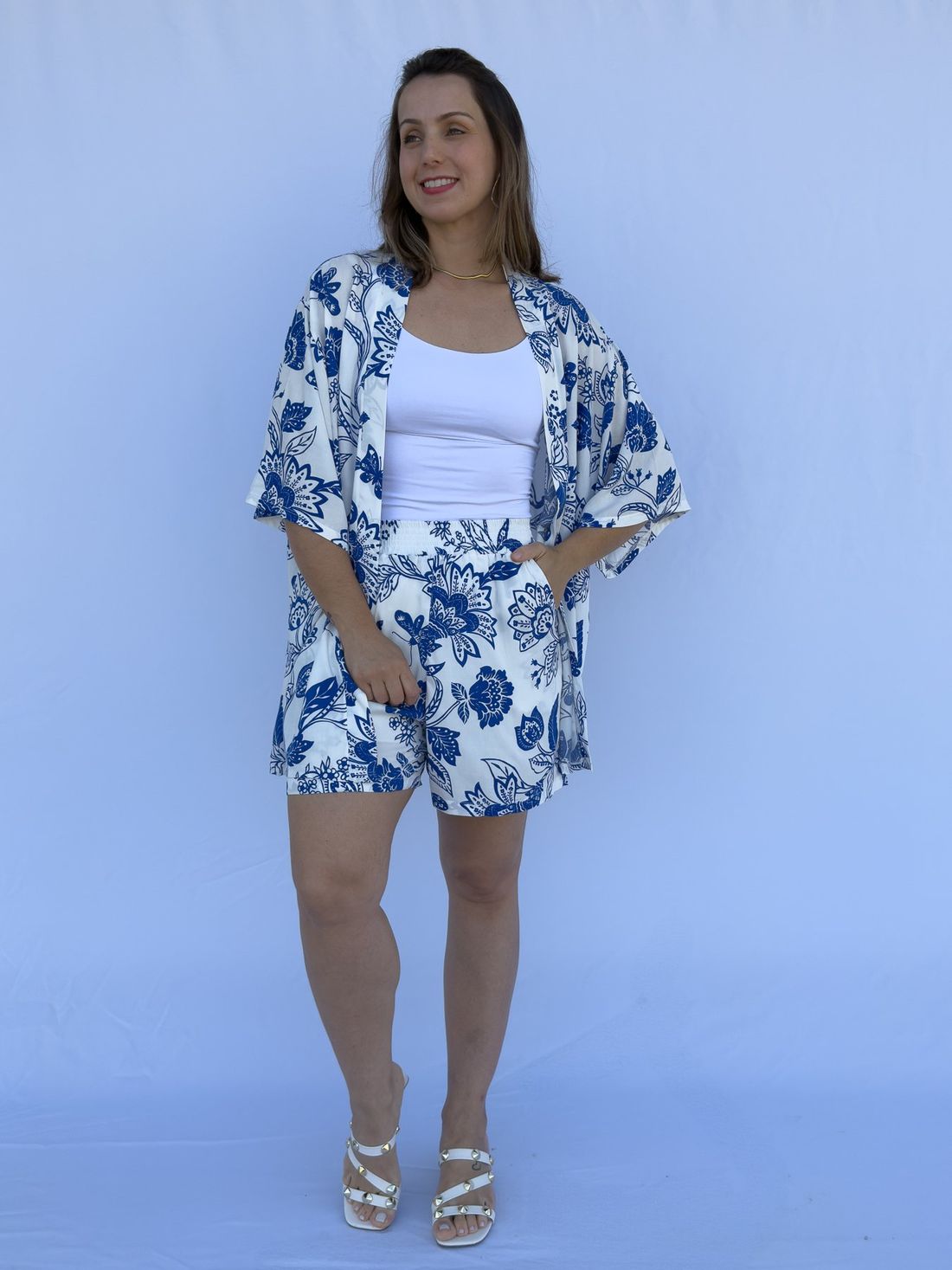 Conjunto - Kimono e short floral azul Conjunto - Kimono e short floral azul