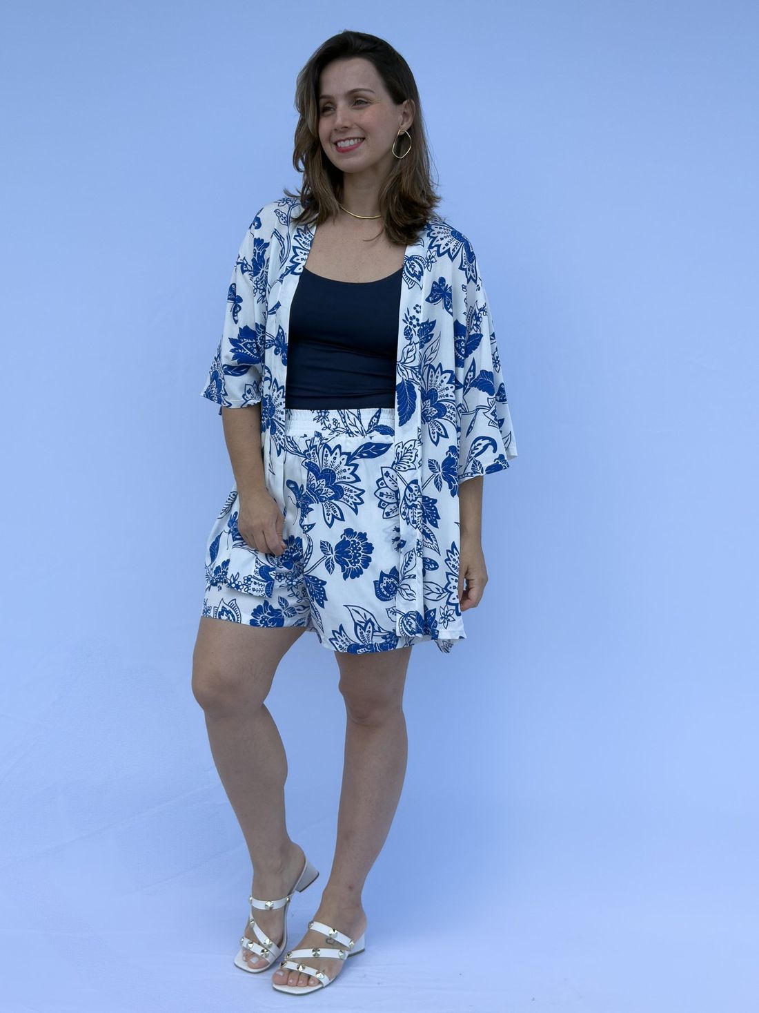 Conjunto - Kimono e short floral azul Conjunto - Kimono e short floral azul